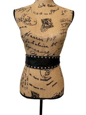 Studded Leather Black Wide Obi Belt